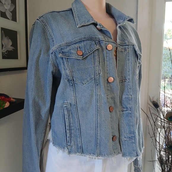 eesome Jackets & Blazers - Eesome Light Blue Denim Jacket with Copper Accents